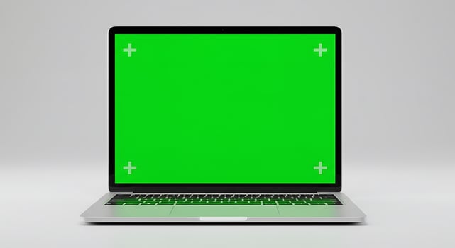Laptop with green screen on white background photo