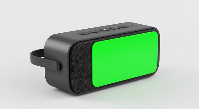 A green screen on a black speaker photo