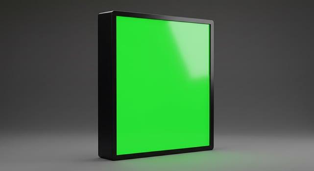 A green screen is shown in front of a black frame photo