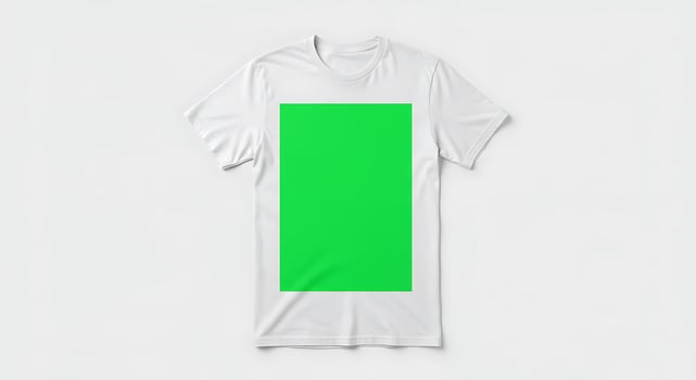 A white t - shirt with a green square on the front photo