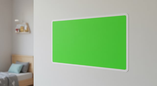 A green board mounted on the wall in a bedroom photo