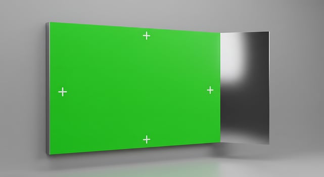 Green screen with white background and silver frame photo