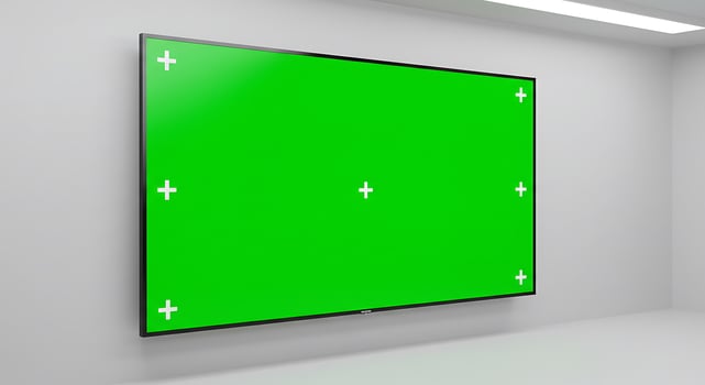 A green screen is mounted on the wall photo