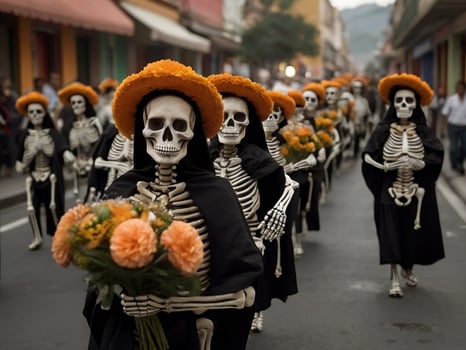 parade of Mexican Celebrating Day of the Dead photo