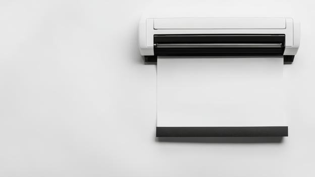 Creative workspace featuring a blank paper roll on a printer photo
