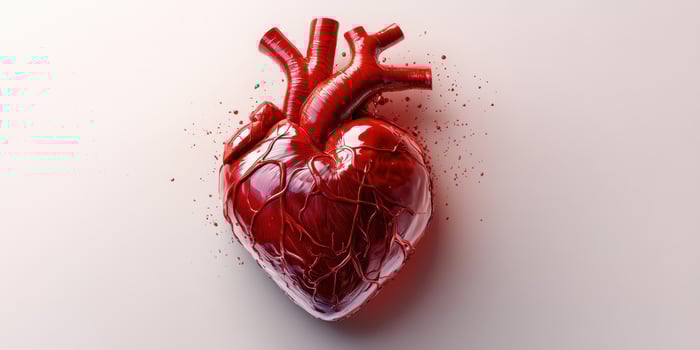 Heart model showcasing detailed anatomy with vascular structures on a white background photo
