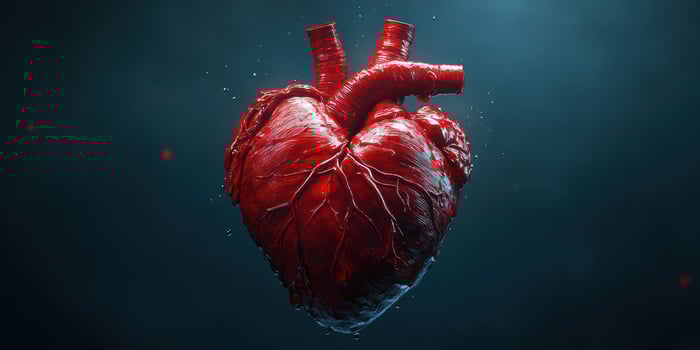 Heart anatomy representation in detailed 3D design with realistic textures and vibrant colors on a dark background photo