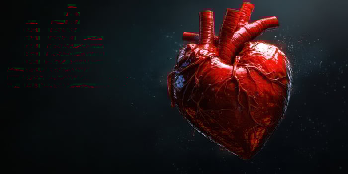Realistic rendering of a human heart with intricate details showcasing texture and anatomy against a dark background photo