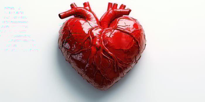 Heart sculpture featuring intricate details and vivid red color against a plain background showcases artistic creativity and passion photo
