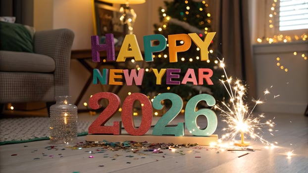 Festive Happy New Year 2026 Decor with Sparklers photo