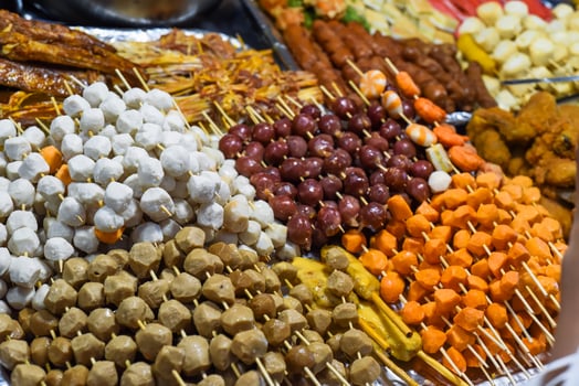snacks and seafood in the vietnamese night market in Da Lat photo