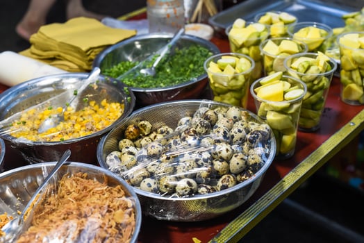 Ingredients for cooking vietnamese pizza or pancake in vietnmaese night market photo