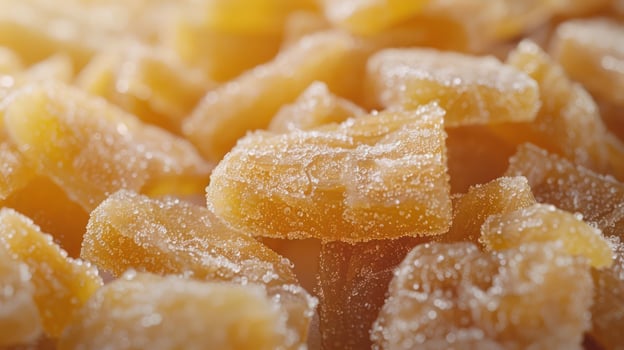 Close-up of glistening pieces of candied fruit, showcasing texture and sweetness. photo
