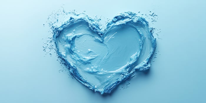 Blue heart shape created with smooth creamy texture on a light background in artistic display photo