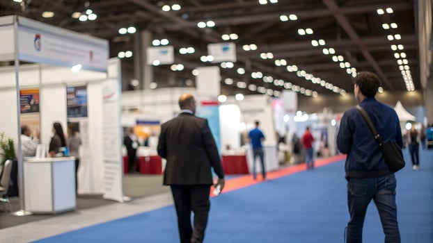 Busy Convention Center Networking Event Blurred Background photo