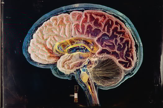 cross-sectional anatomical image of the human brain on black background photo