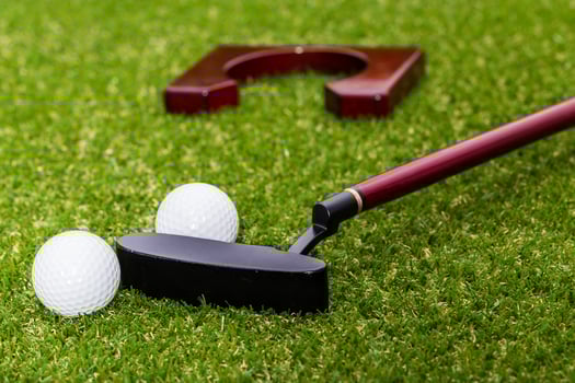 Mini golf set of equipment for indoor use photo