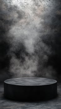 Mysterious smoky atmosphere with a round platform in a dimly lit space photo