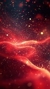 Abstract red and gold particles shimmering in the dark with flowing wave patterns during a creative design session photo