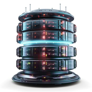 Futuristic server tower with glowing lights and a sleek design, showcasing advanced technology and data storage. photo