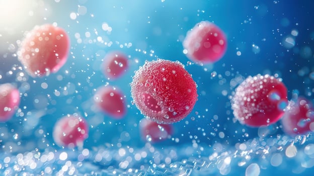Abstract representation of red blood cells in a dynamic, watery environment. photo