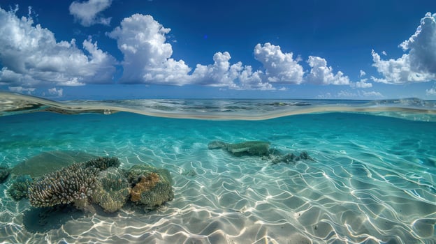 A vibrant underwater scene showcasing clear turquoise waters and coral formations. photo