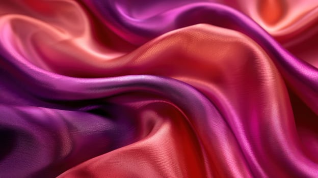 A close-up of flowing satin fabric in vibrant shades of pink and purple. photo
