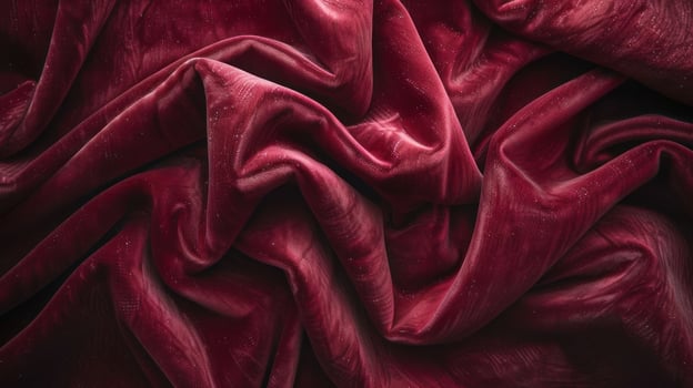 A close-up of luxurious, crumpled red velvet fabric showcasing texture and depth. photo