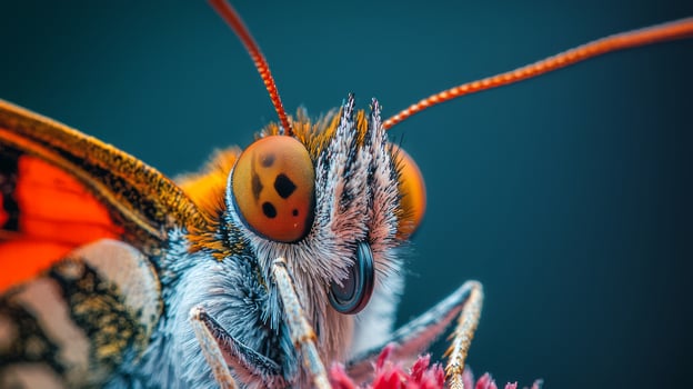A close up of a butterfly with orange eyes photo