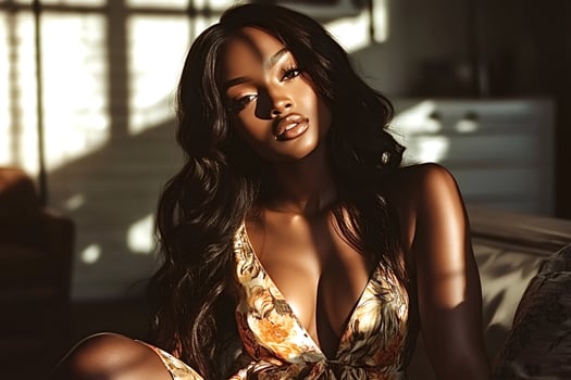 Fashion model posing in golden sunlight, embracing elegance and confidence photo