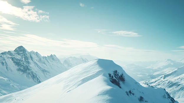 Bright sunlight illuminating snowy mountain peaks in winter photo