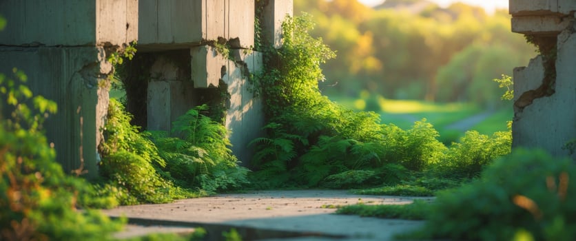 A path through a forest with grass and trees photo