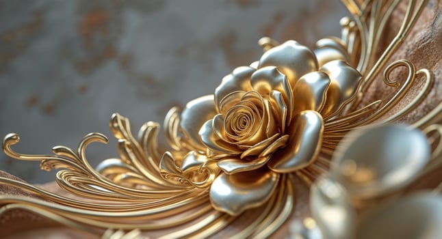 Ornate gold floral design on textured background photo