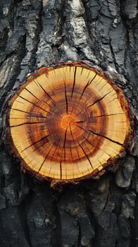 Wooden tree stump showing intricate growth rings and textures, highlighting the rich colors of nature's design photo
