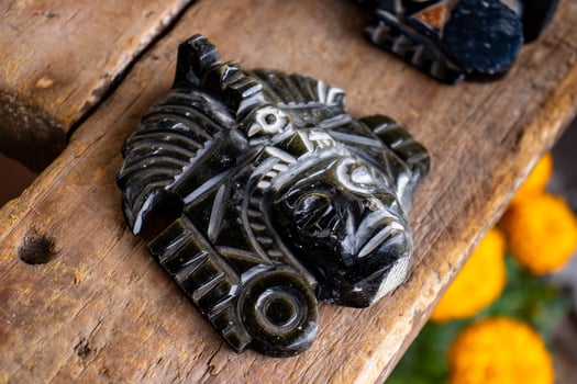Elaboration of beautiful obsidian crafts at the Teotihuacan archaeological site. photo