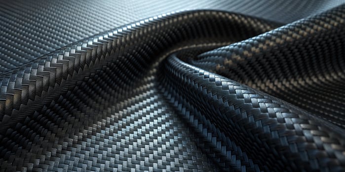 A futuristic carbon fiber texture in extreme close-up, showcasing fine woven details and deep photo