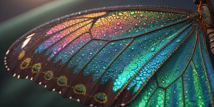 A super close-up of a butterfly wing, revealing microscopic scales in dazzling colors. photo