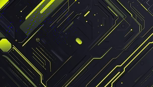 Abstract digital background with neon yellow lines on a dark surface. photo