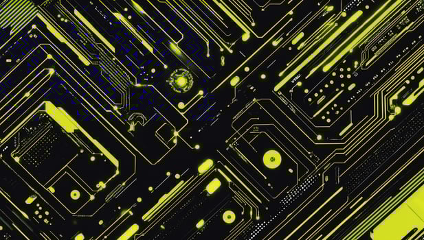 Abstract circuit board design with bright yellow and black colors. photo