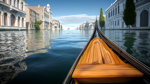 Serene gondola ride through the tranquil canals of Venice, showcasing historic architecture and reflections photo