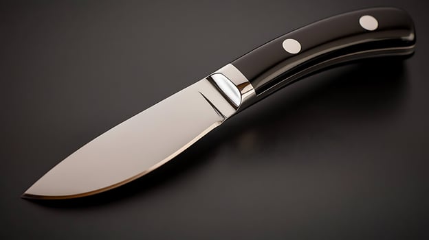 Sleek kitchen knife resting on a dark surface, showcasing its polished blade and elegant handle design photo