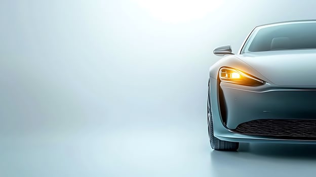 Sleek modern electric car with illuminated turn signal on a minimalistic background photo
