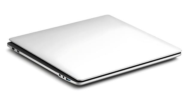 Sleek silver laptop resting on a clean surface, showcasing modern design and minimalism photo