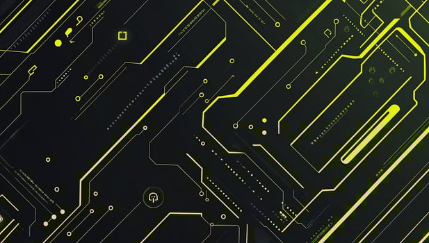 Abstract digital circuit design with neon lines on a dark background. photo