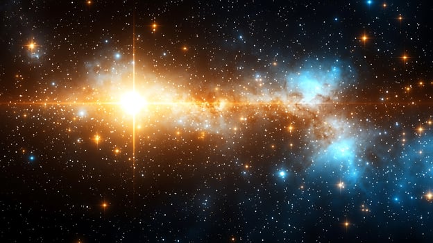 Stunning cosmic scene showcasing a bright star amidst a vibrant galaxy filled with stars photo