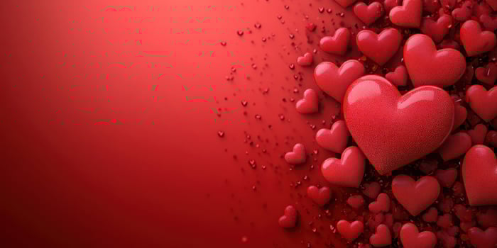 Colorful display of red hearts scattered on a bright red background, evoking feelings of love and warmth photo