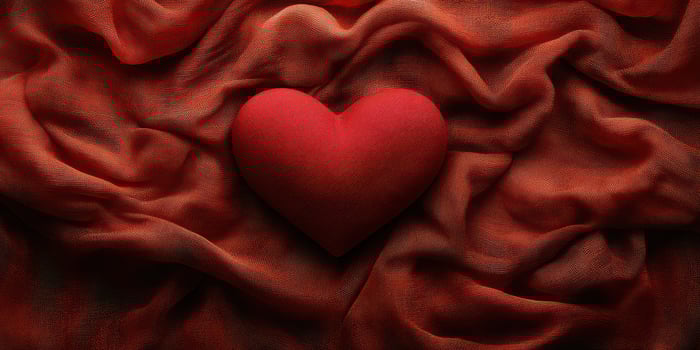 Heart shape on flowing red fabric creates a romantic and warm atmosphere for love-themed events photo