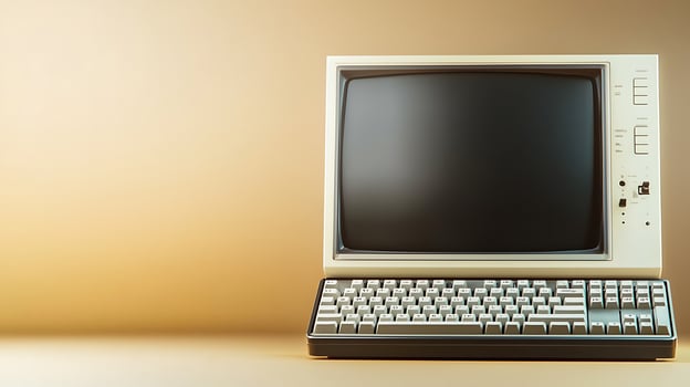 Vintage computer setup on a neutral background highlighting retro technology and nostalgia photo