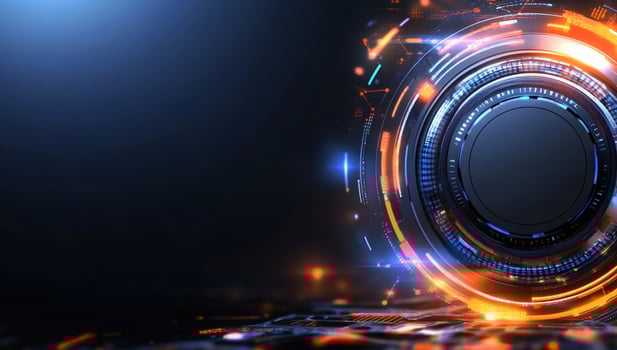 A futuristic technology background with glowing lights photo