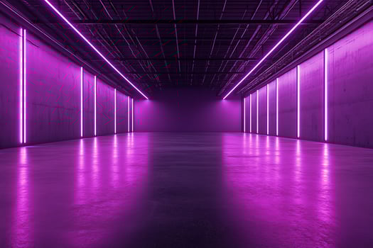Empty Industrial Interior Space with Purple Neon Lighting photo